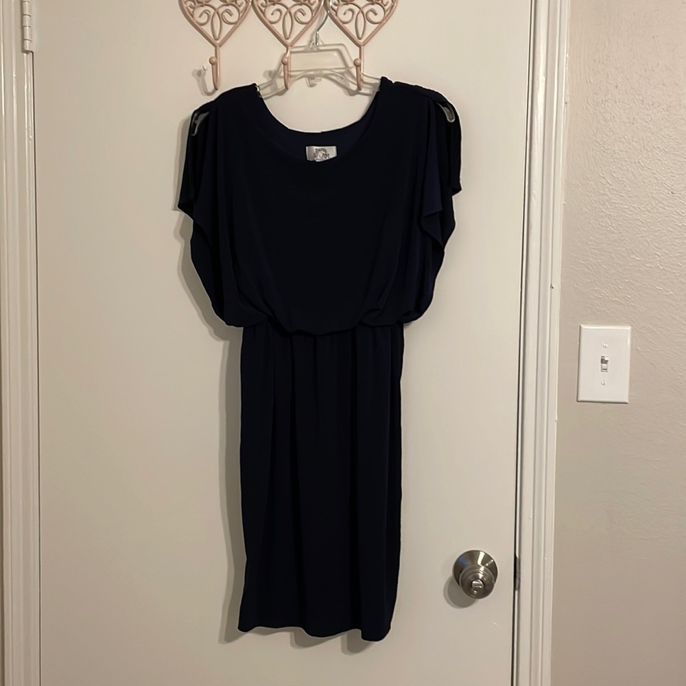 Pretty short slit sleeve navy blue dress